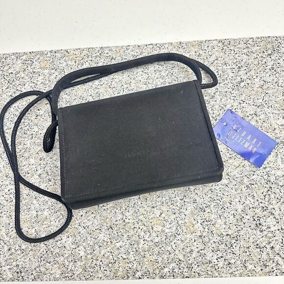 Stuart Weitzman Black Fabric Flap Evening Bag Vintage w/ detachable Strap - Picture 2 of 9